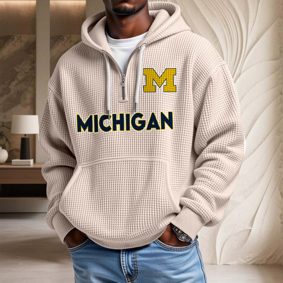Sweat à capuche en maille gaufrée Michigan Wolverines