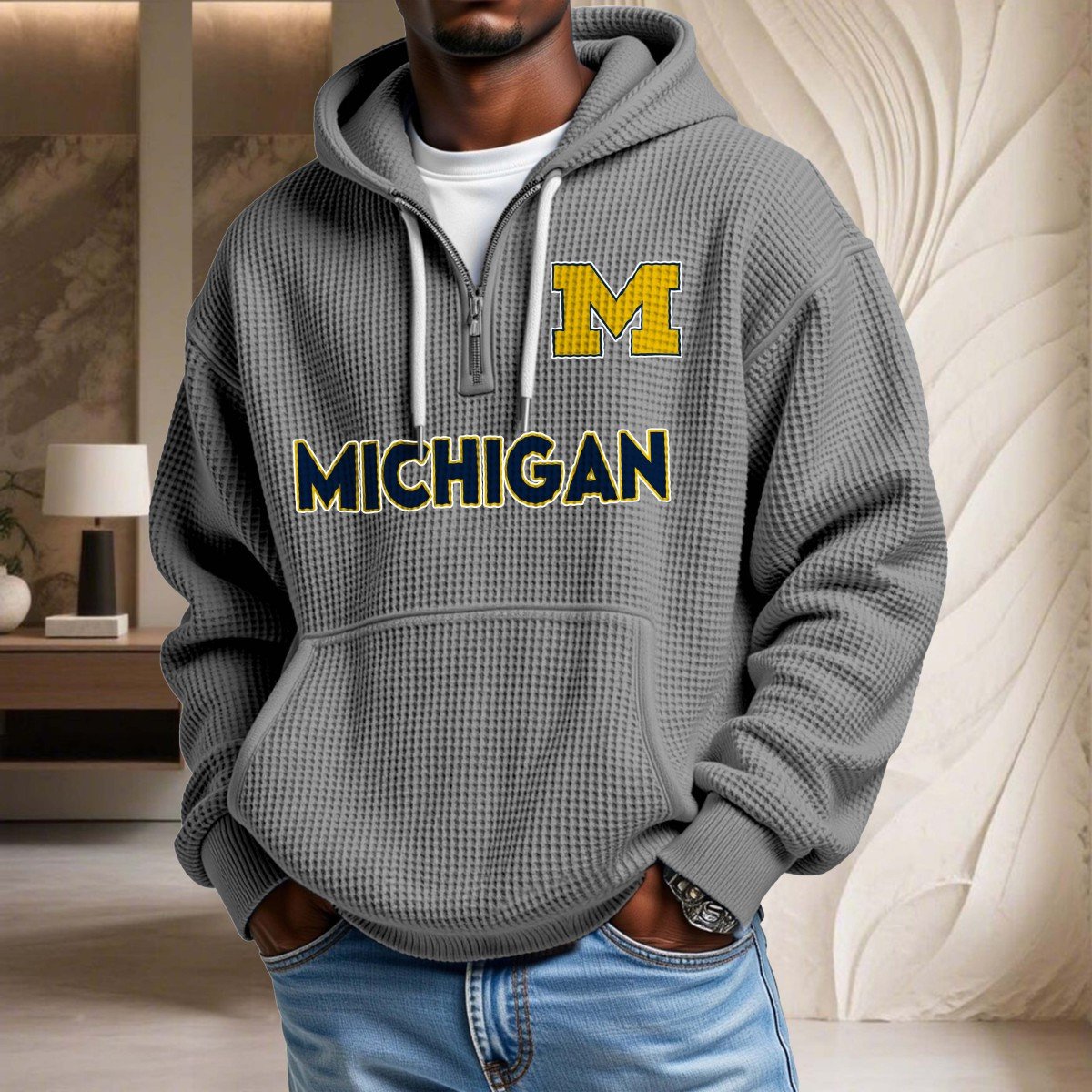 Sweat à capuche en maille gaufrée Michigan Wolverines – Image 6