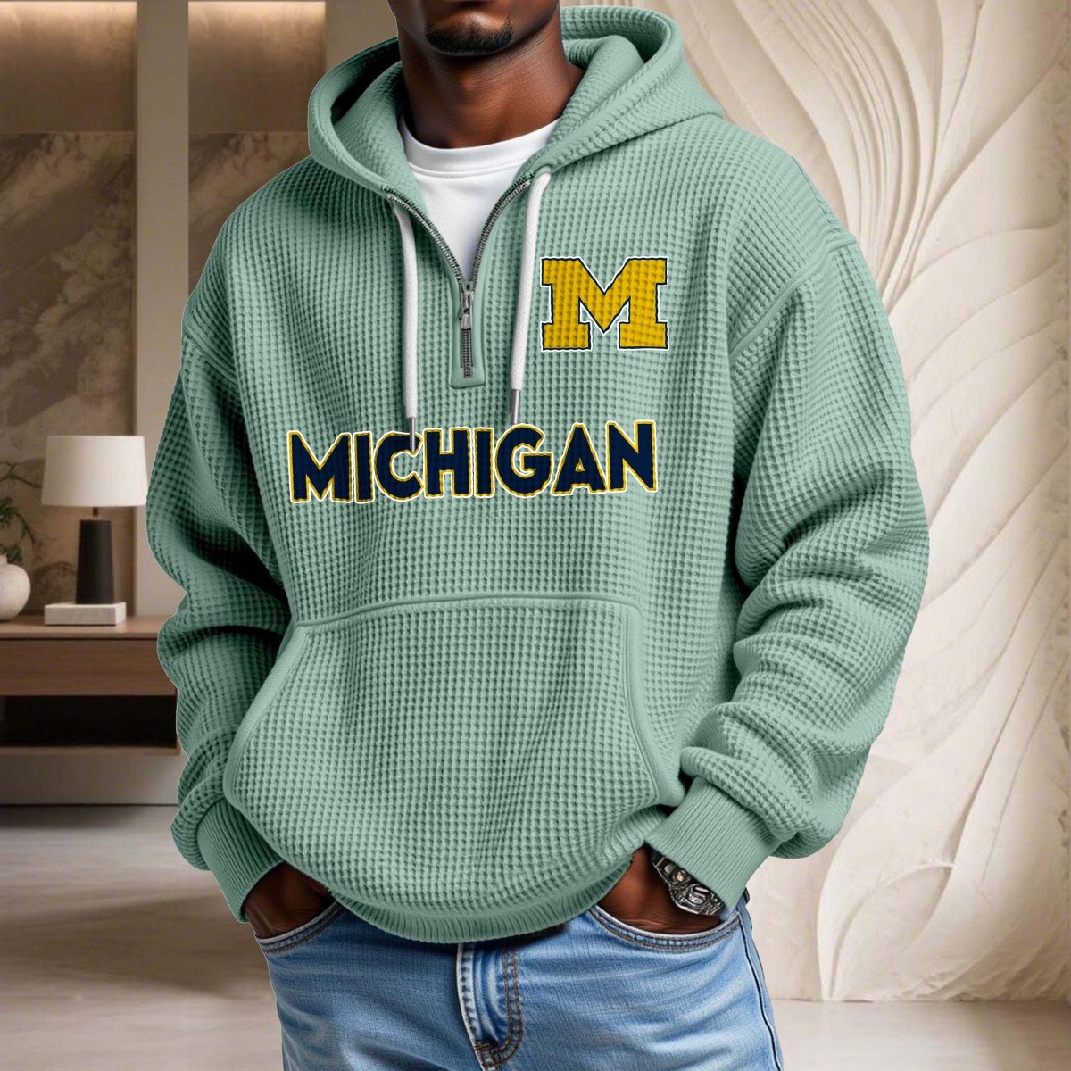 Sweat à capuche en maille gaufrée Michigan Wolverines – Image 8