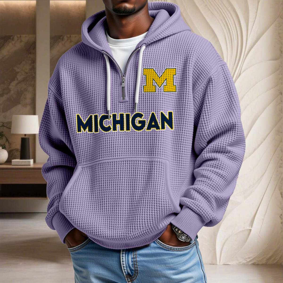 Sweat à capuche en maille gaufrée Michigan Wolverines – Image 10