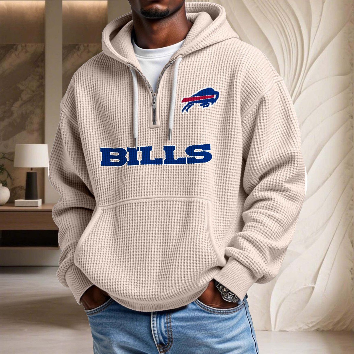 Sweat à capuche en maille gaufrée Buffalo Bills – Image 5