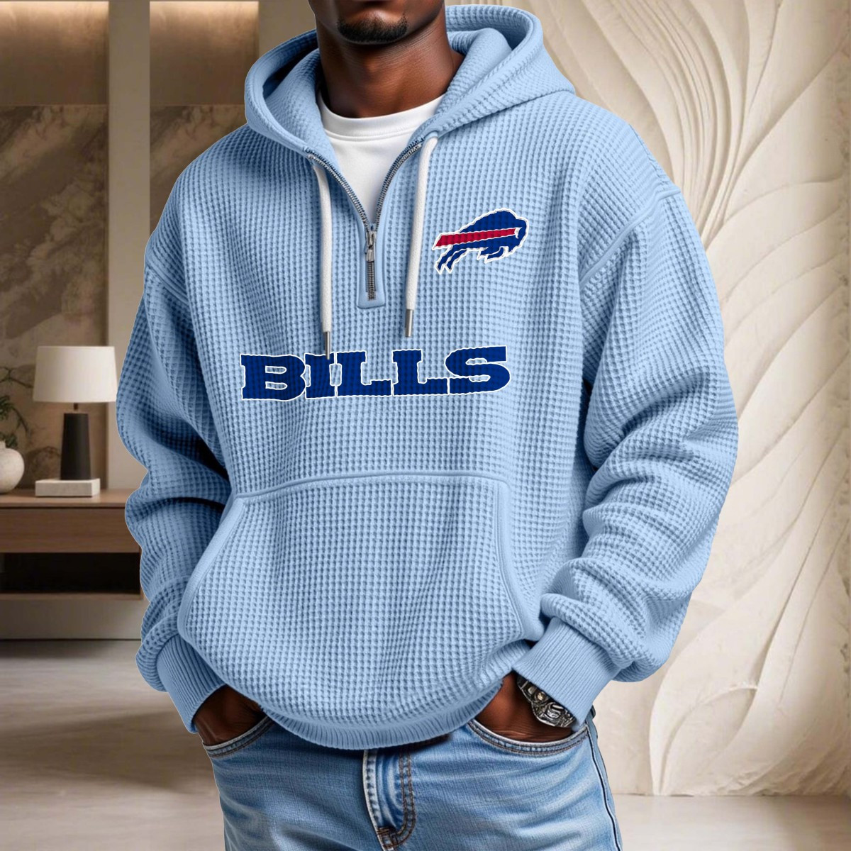 Sweat à capuche en maille gaufrée Buffalo Bills – Image 7