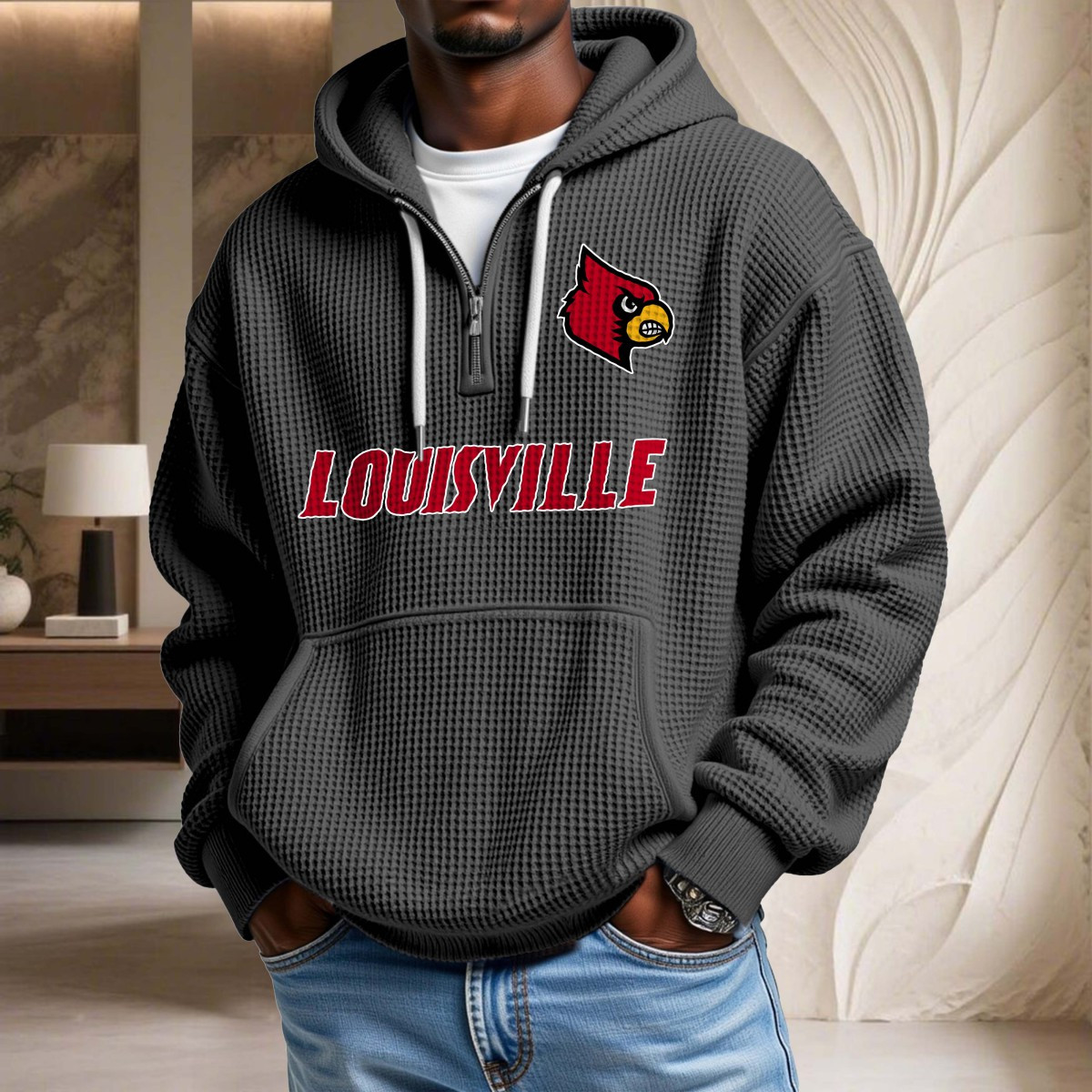 Sweat à capuche en maille gaufrée Louisville Cardinals – Image 2