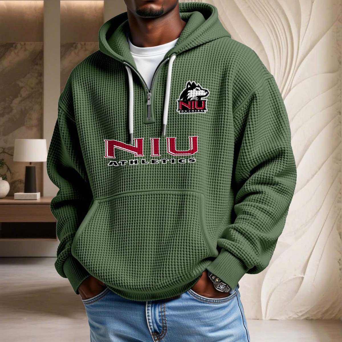 Sweat à capuche en maille gaufrée Northern Illinois Huskies – Image 9