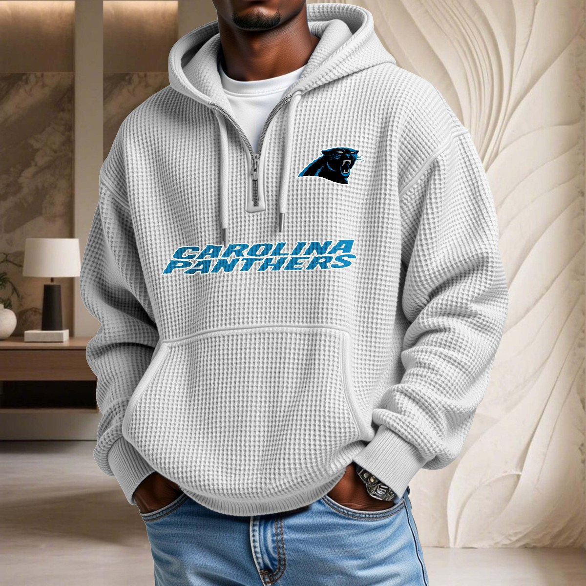 Sweat à capuche en maille gaufrée Carolina Panthers – Image 3