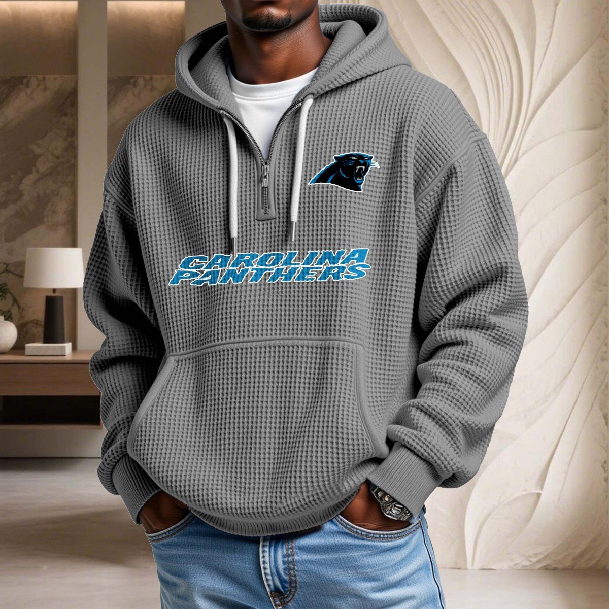 Sweat à capuche en maille gaufrée Carolina Panthers – Image 6