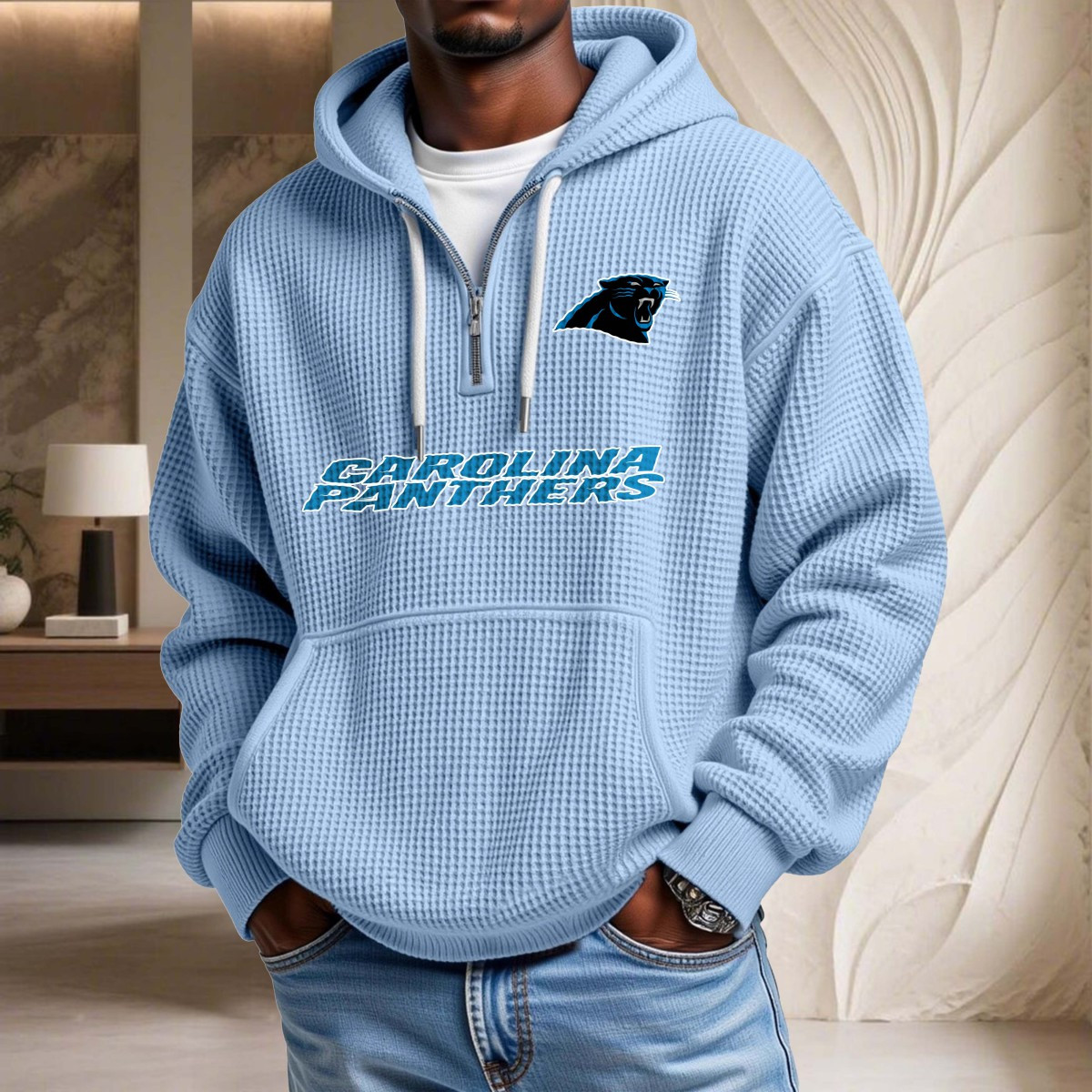 Sweat à capuche en maille gaufrée Carolina Panthers – Image 7