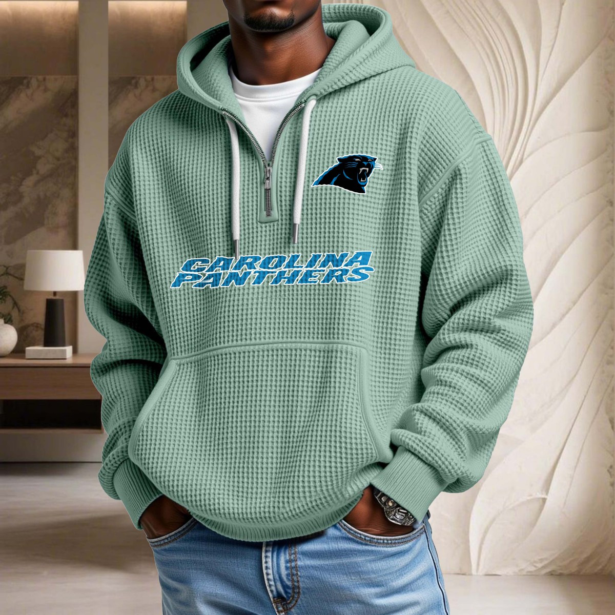 Sweat à capuche en maille gaufrée Carolina Panthers – Image 8