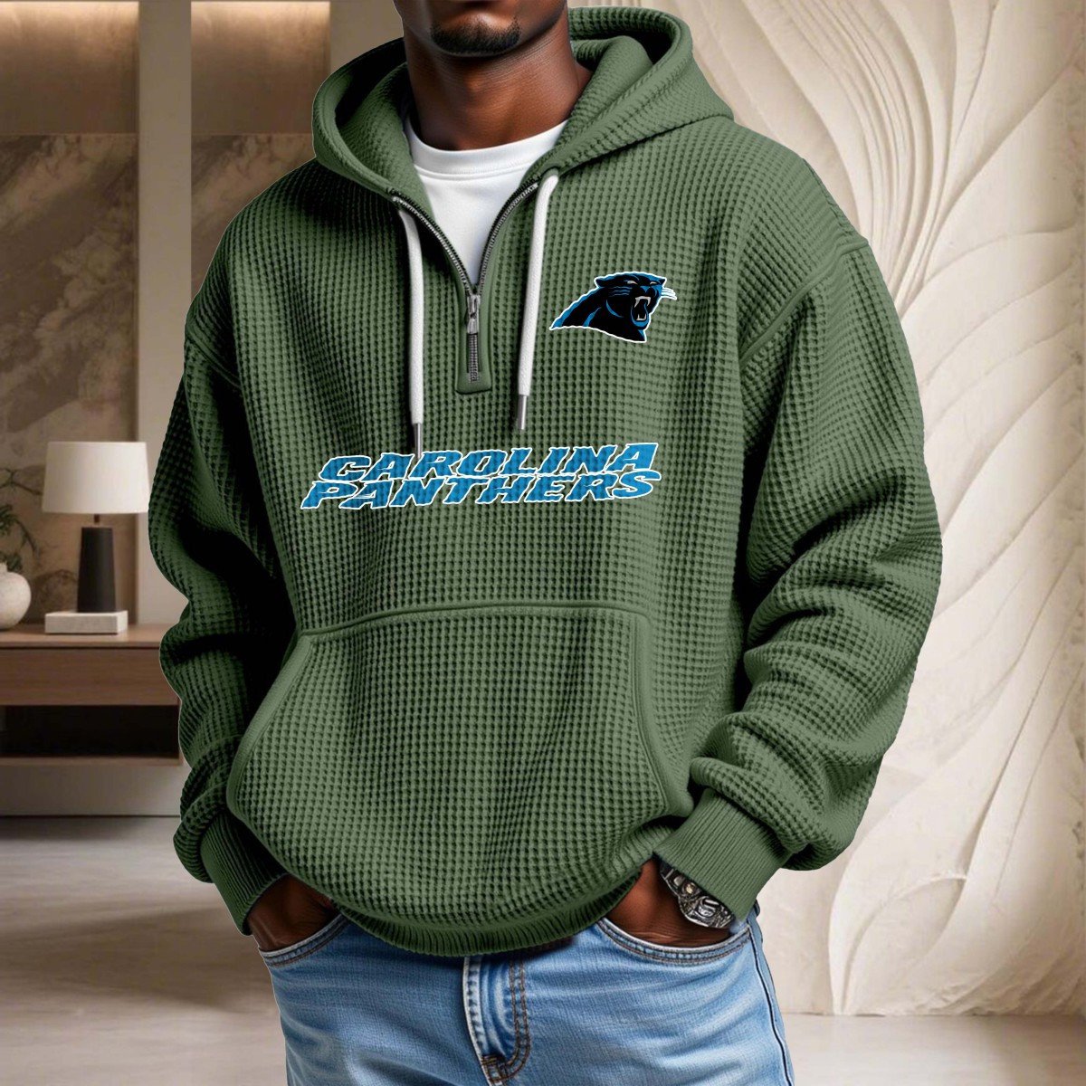 Sweat à capuche en maille gaufrée Carolina Panthers – Image 9