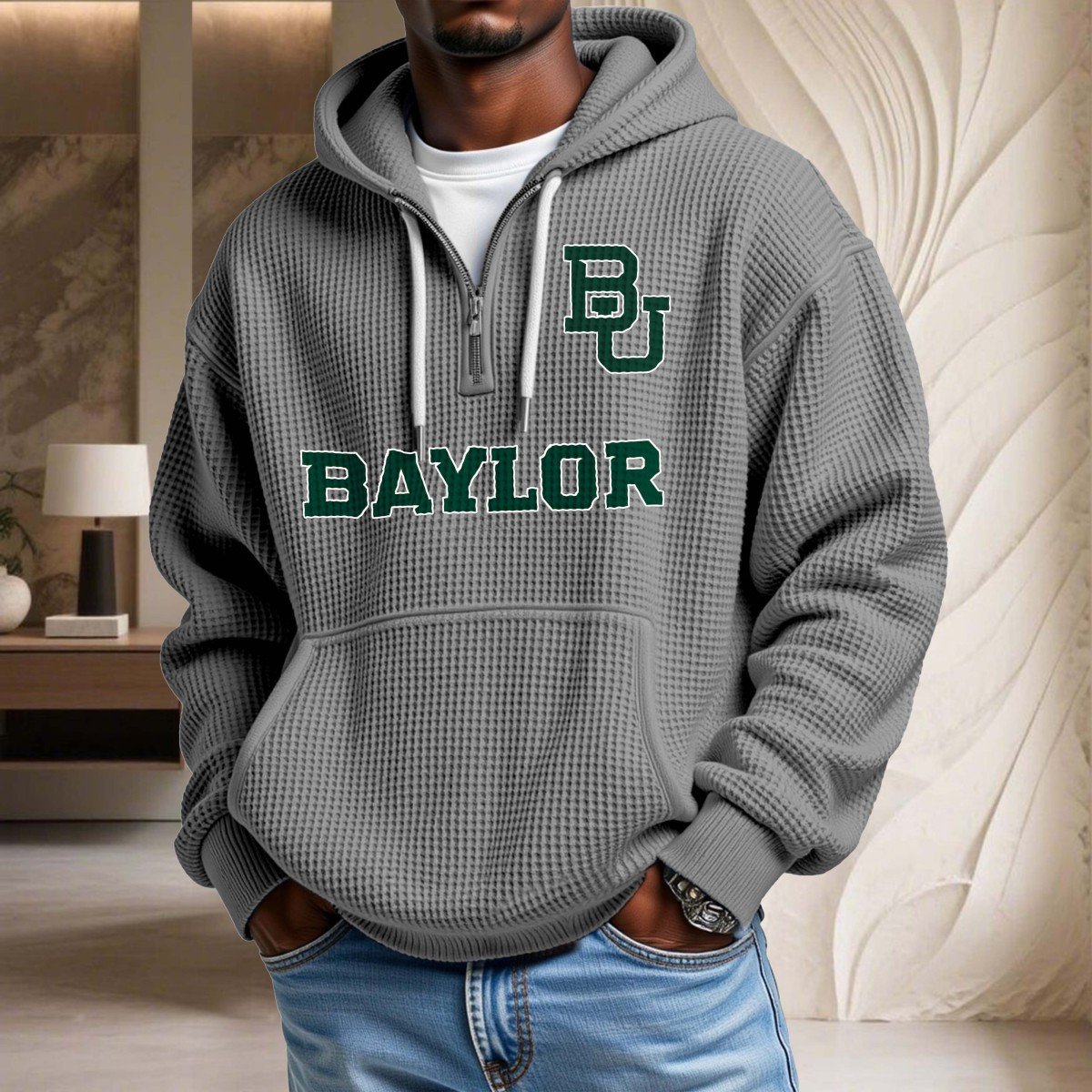 Sweat à capuche en maille gaufrée Baylor Bears – Image 7