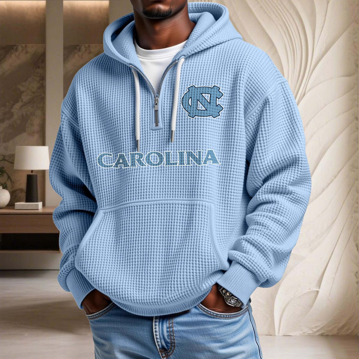 Sweat à capuche en maille gaufrée North Carolina Tar Heels