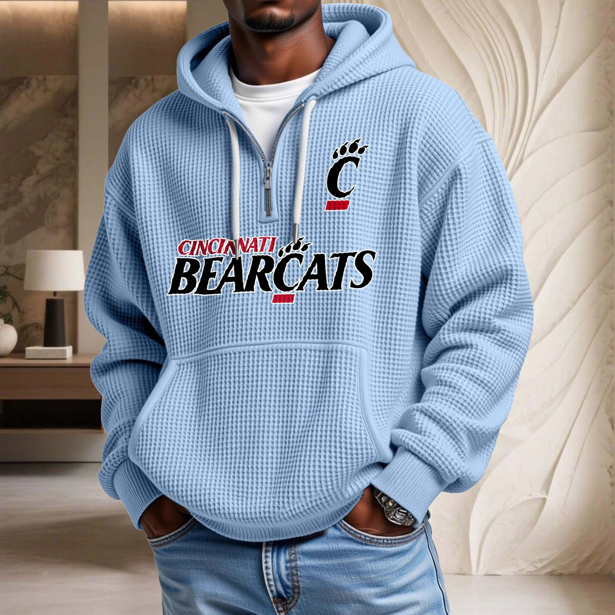 Sweat à capuche en maille gaufrée Cincinnati Bearcats – Image 7