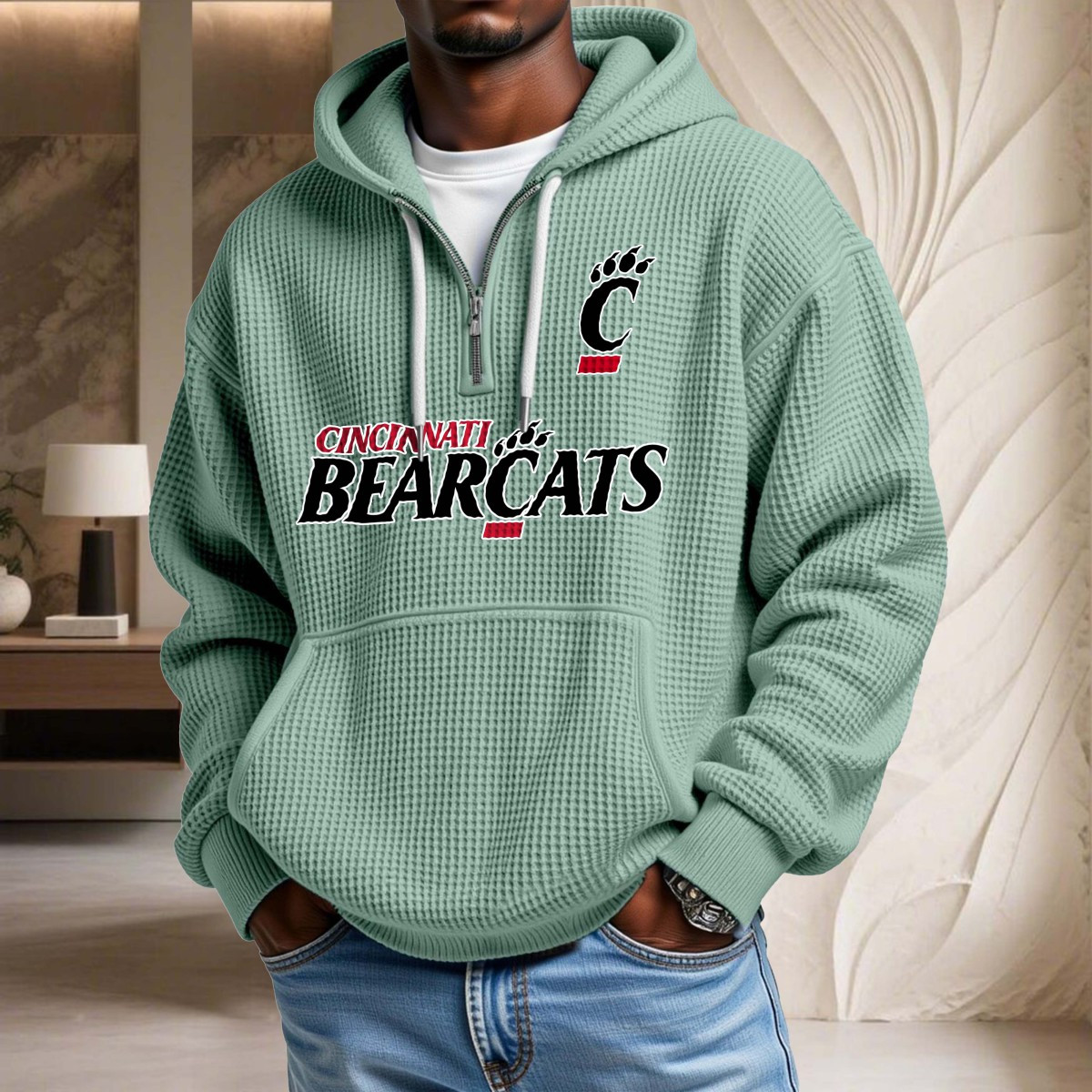 Sweat à capuche en maille gaufrée Cincinnati Bearcats – Image 8