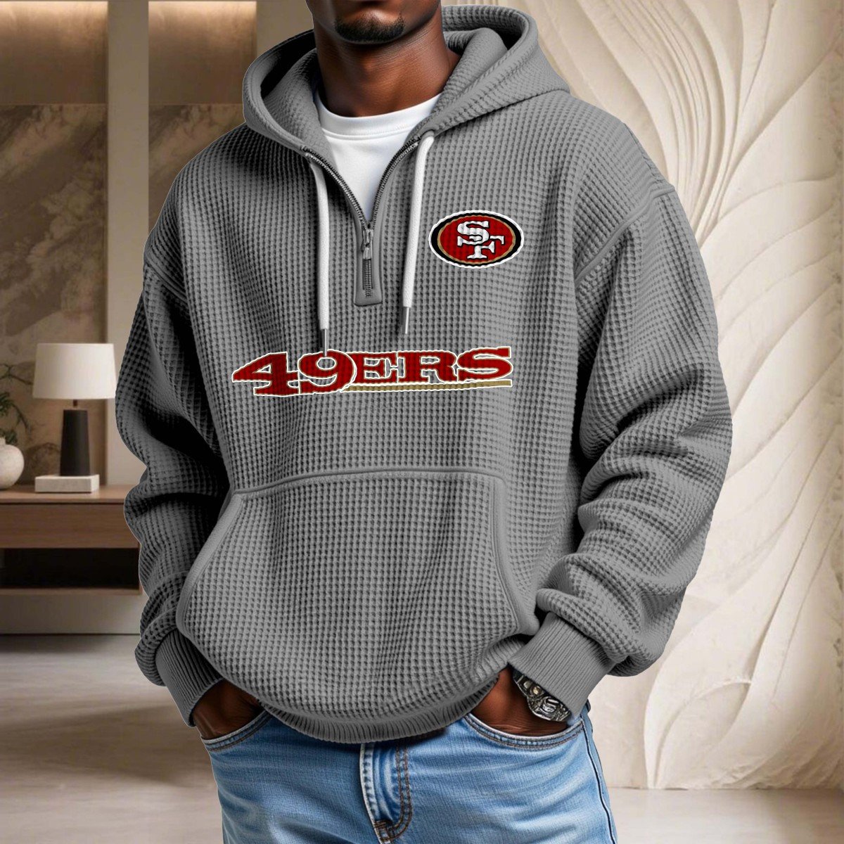 Sweat à capuche en maille gaufrée San Francisco 49ers – Image 6