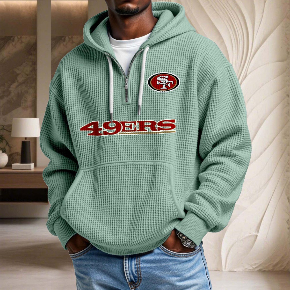 Sweat à capuche en maille gaufrée San Francisco 49ers – Image 8