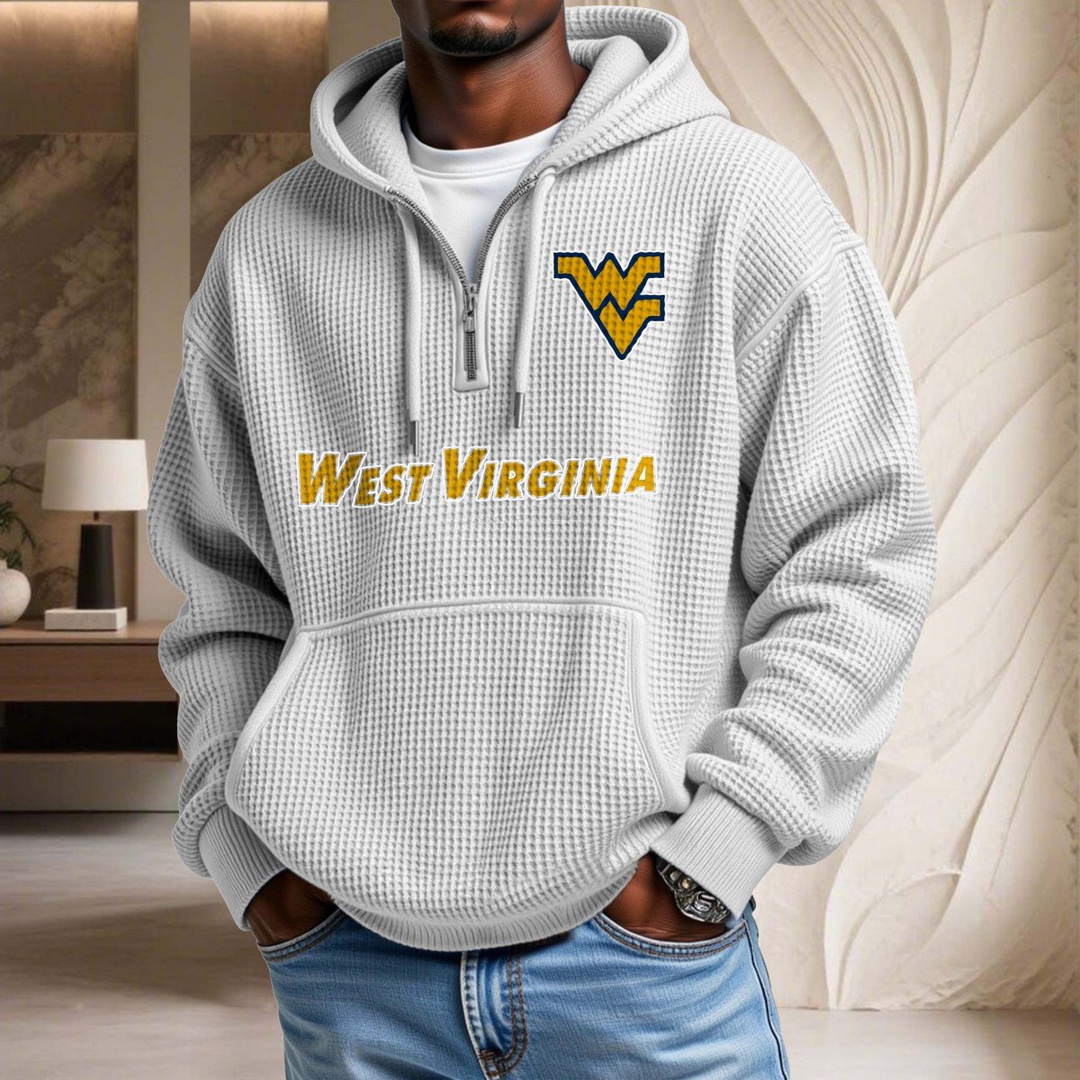 Sweat à capuche en maille gaufrée West Virginia Mountaineers – Image 3