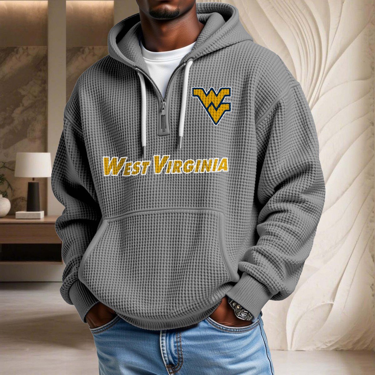 Sweat à capuche en maille gaufrée West Virginia Mountaineers – Image 6