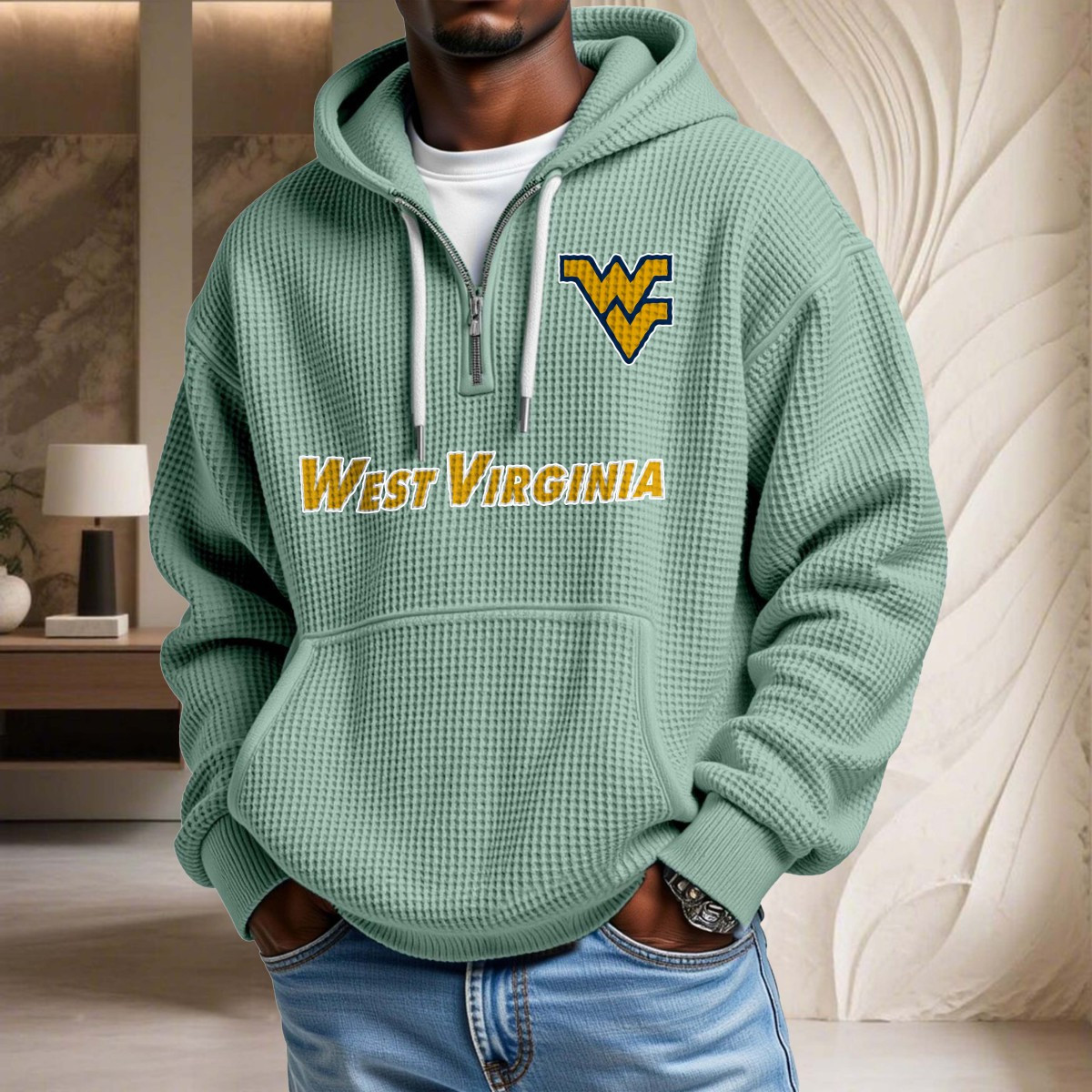 Sweat à capuche en maille gaufrée West Virginia Mountaineers – Image 8
