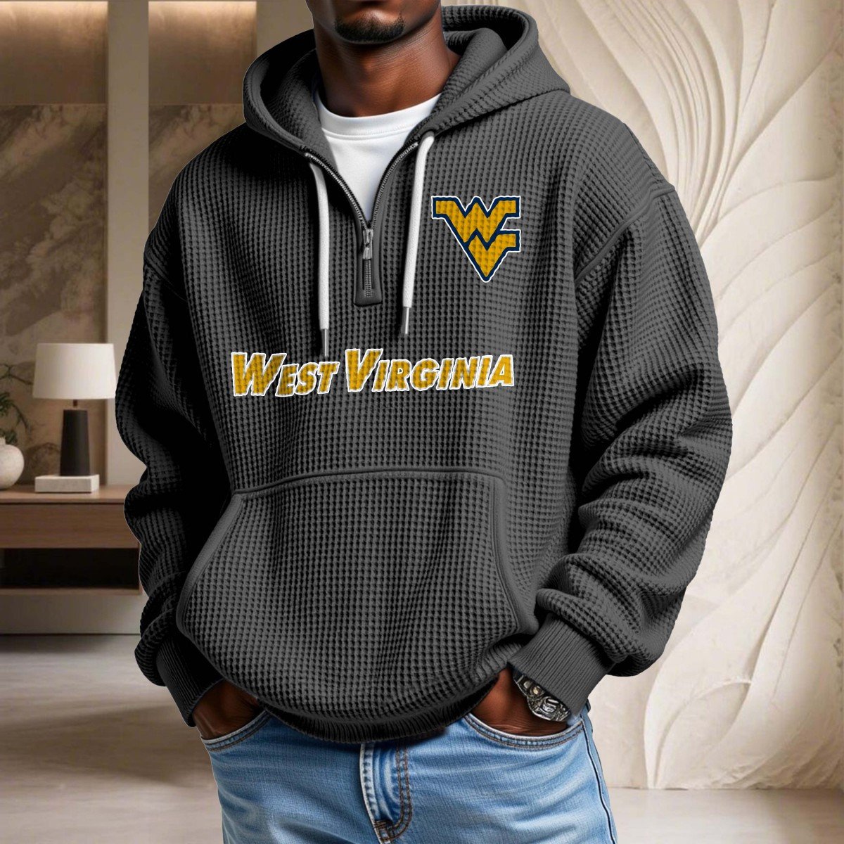 Sweat à capuche en maille gaufrée West Virginia Mountaineers – Image 2