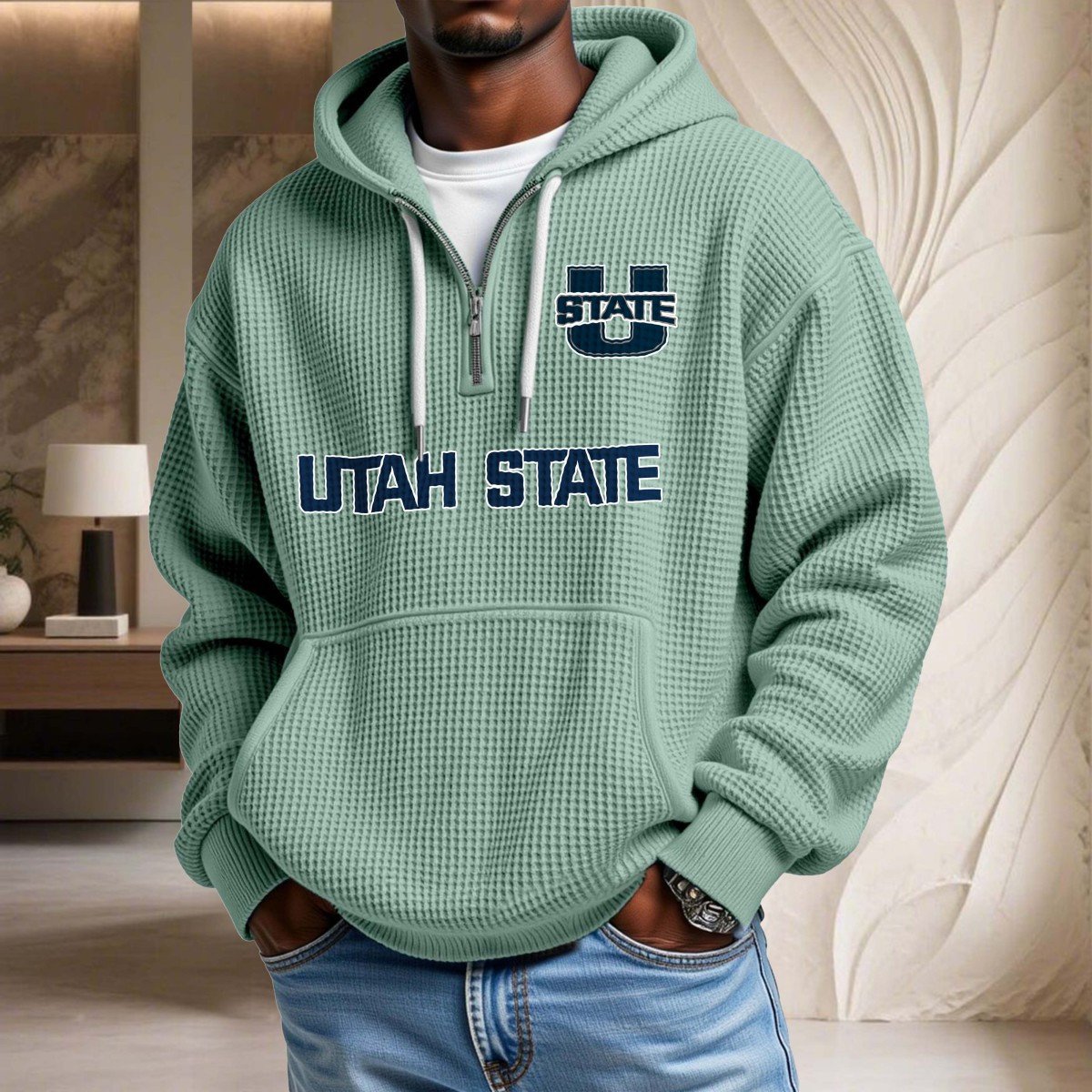 Sweat à capuche en maille gaufrée Utah State Aggies – Image 8