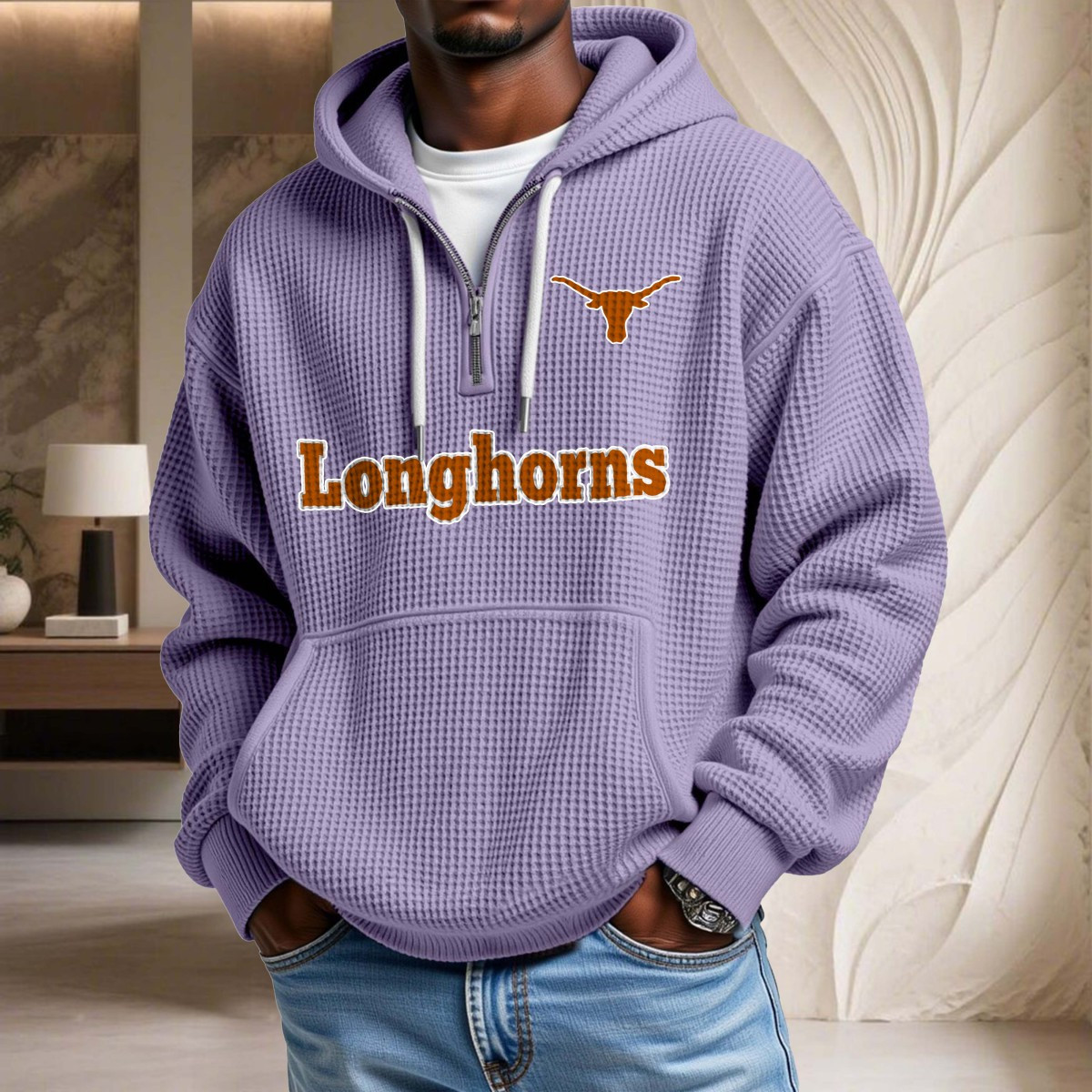Sweat à capuche en maille gaufrée Texas Longhorns – Image 10