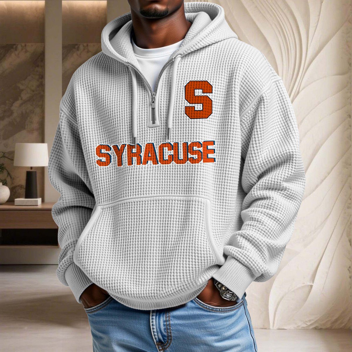 Sweat à capuche en maille gaufrée Syracuse Orange – Image 2