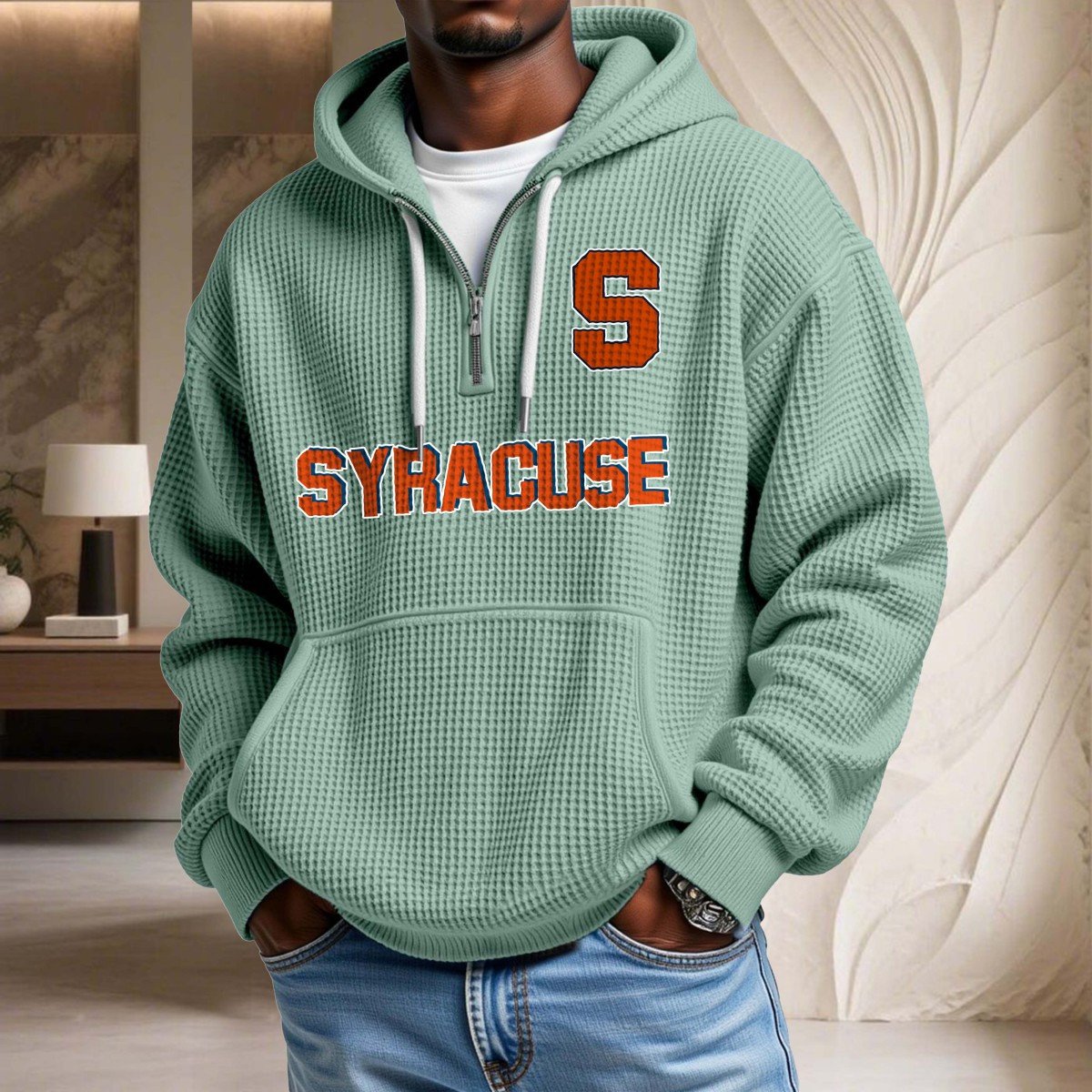 Sweat à capuche en maille gaufrée Syracuse Orange – Image 8