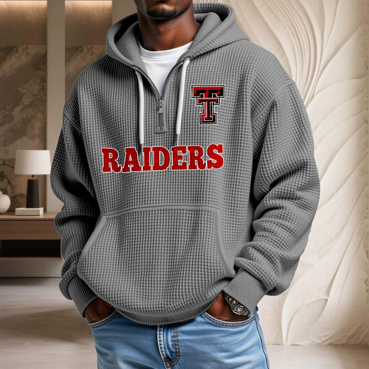 Sweat à capuche en maille gaufrée Texas Tech Red Raiders – Image 6