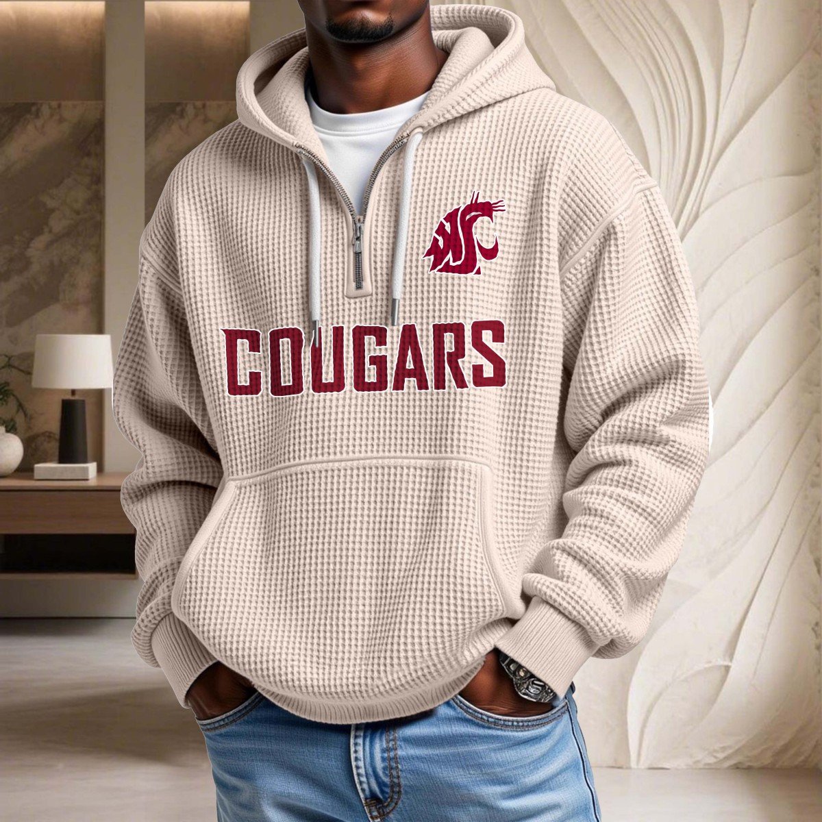 Sweat à capuche en maille gaufrée Washington State Cougars – Image 5