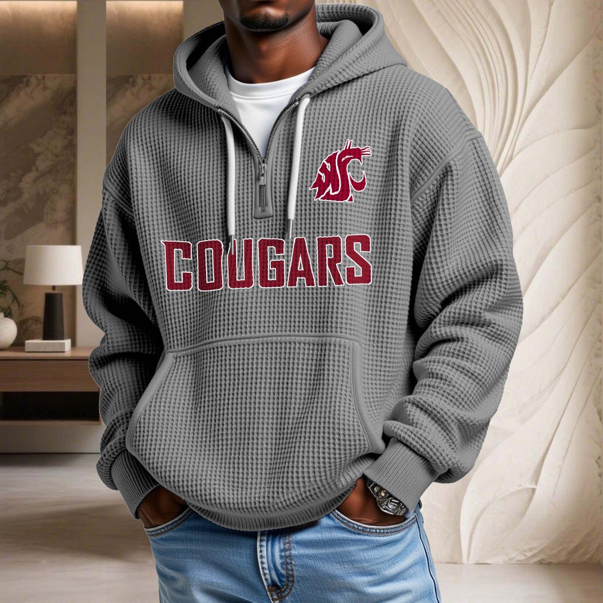 Sweat à capuche en maille gaufrée Washington State Cougars – Image 6