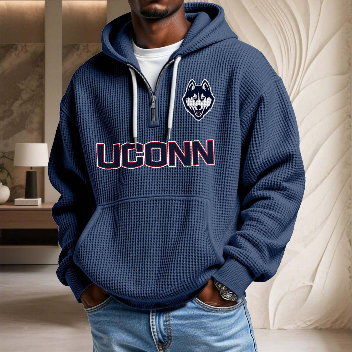 Sweat à capuche en maille gaufrée UConn Huskies
