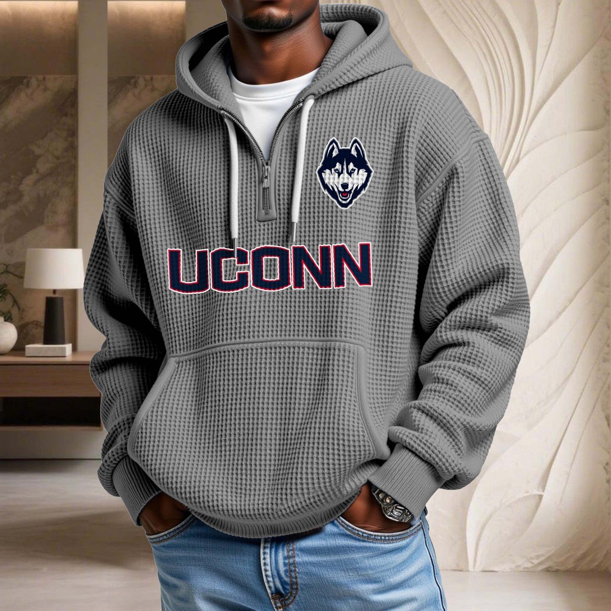 Sweat à capuche en maille gaufrée UConn Huskies – Image 6