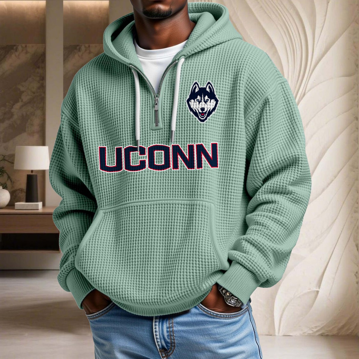 Sweat à capuche en maille gaufrée UConn Huskies – Image 8