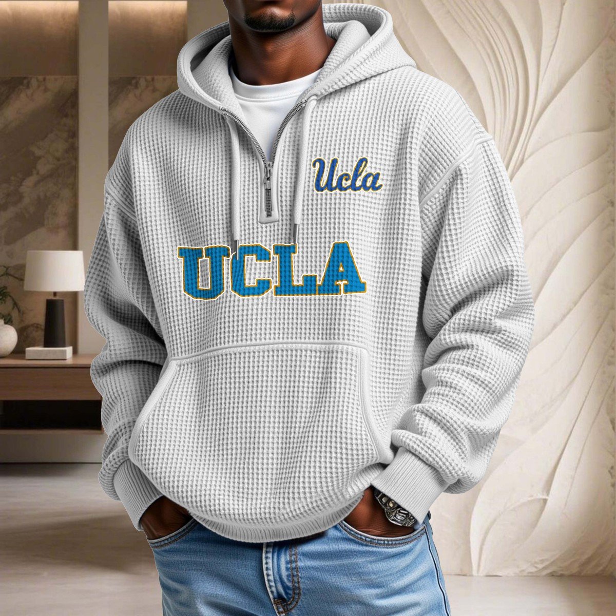Sweat à capuche en maille gaufrée Ucla Bruins – Image 3
