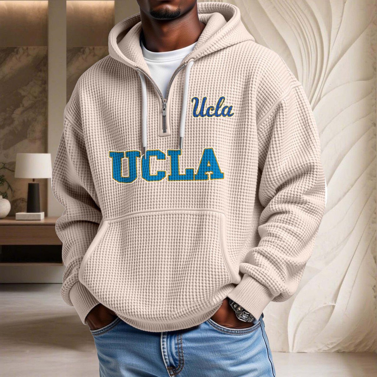 Sweat à capuche en maille gaufrée Ucla Bruins – Image 6