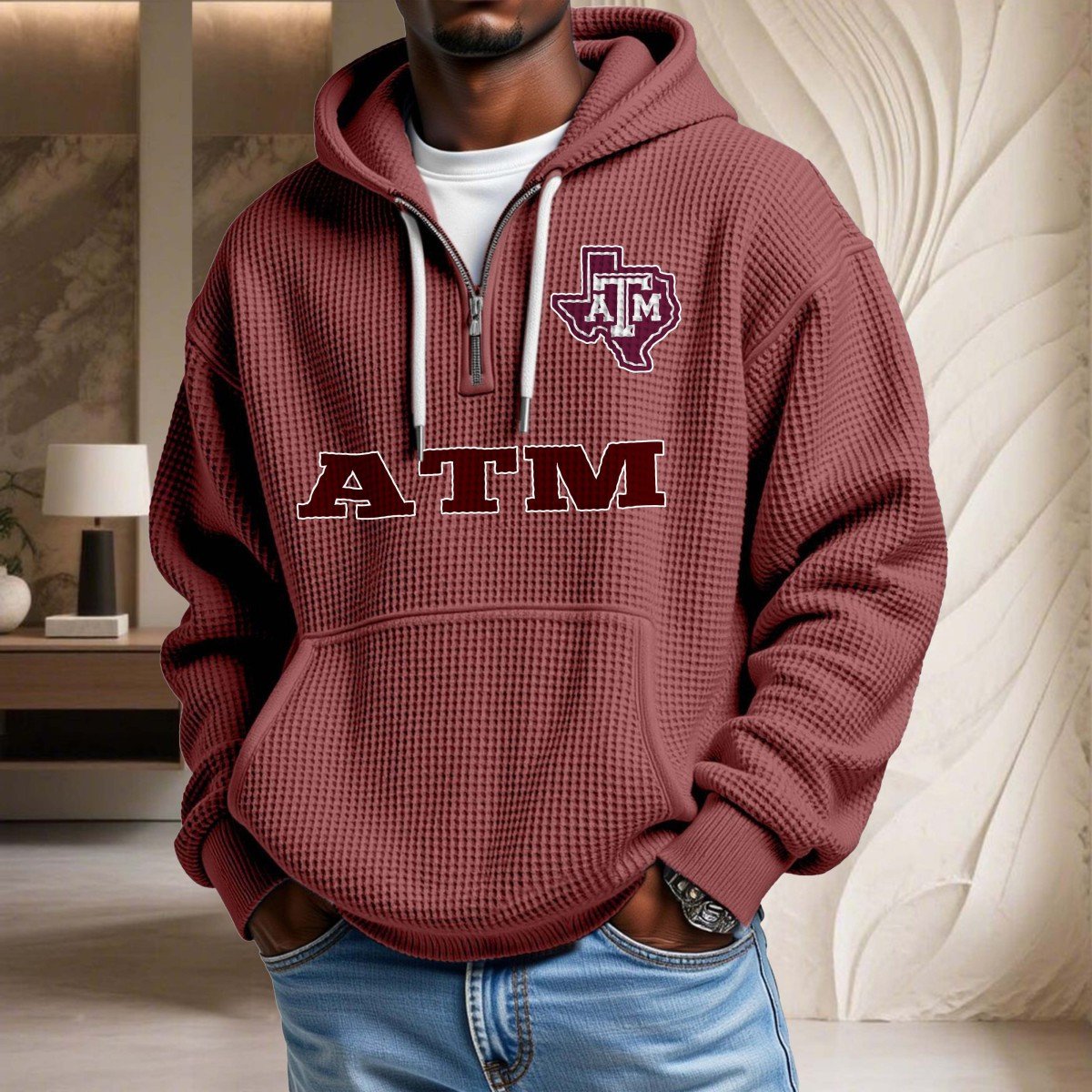 Sweat à capuche en maille gaufrée Texas A&M Aggies – Image 4