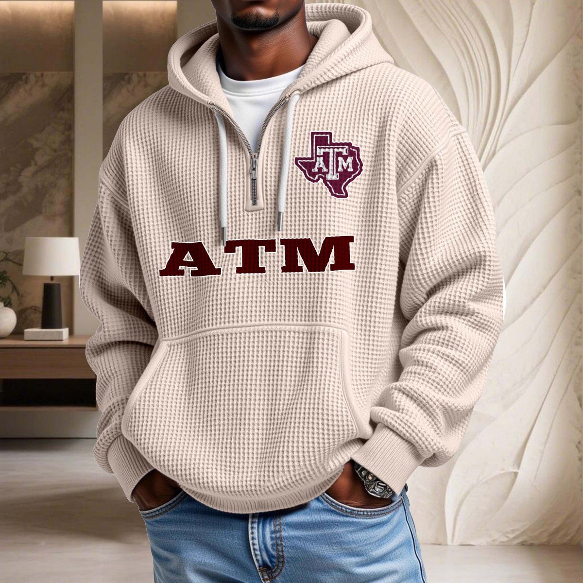 Sweat à capuche en maille gaufrée Texas A&M Aggies – Image 6