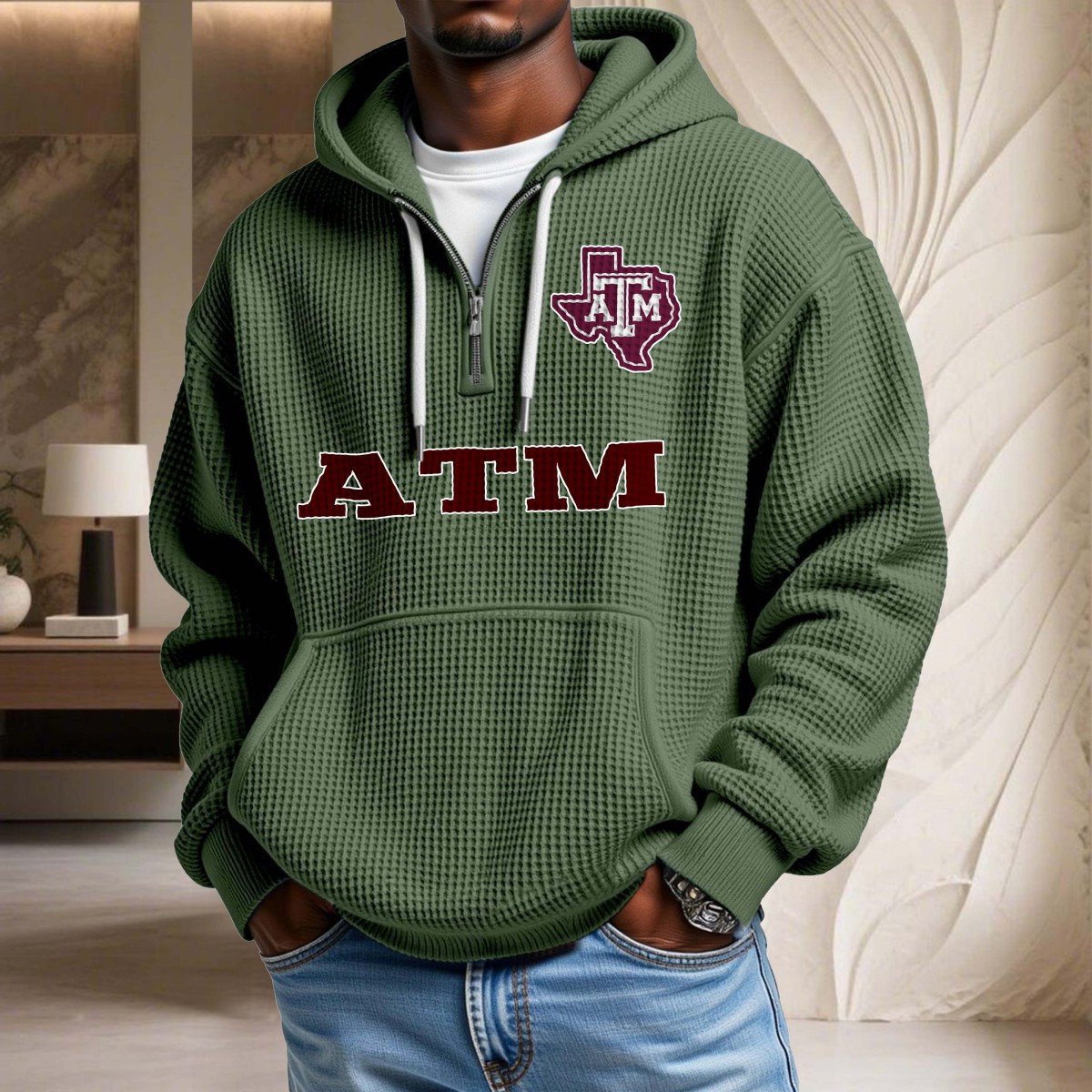 Sweat à capuche en maille gaufrée Texas A&M Aggies – Image 9