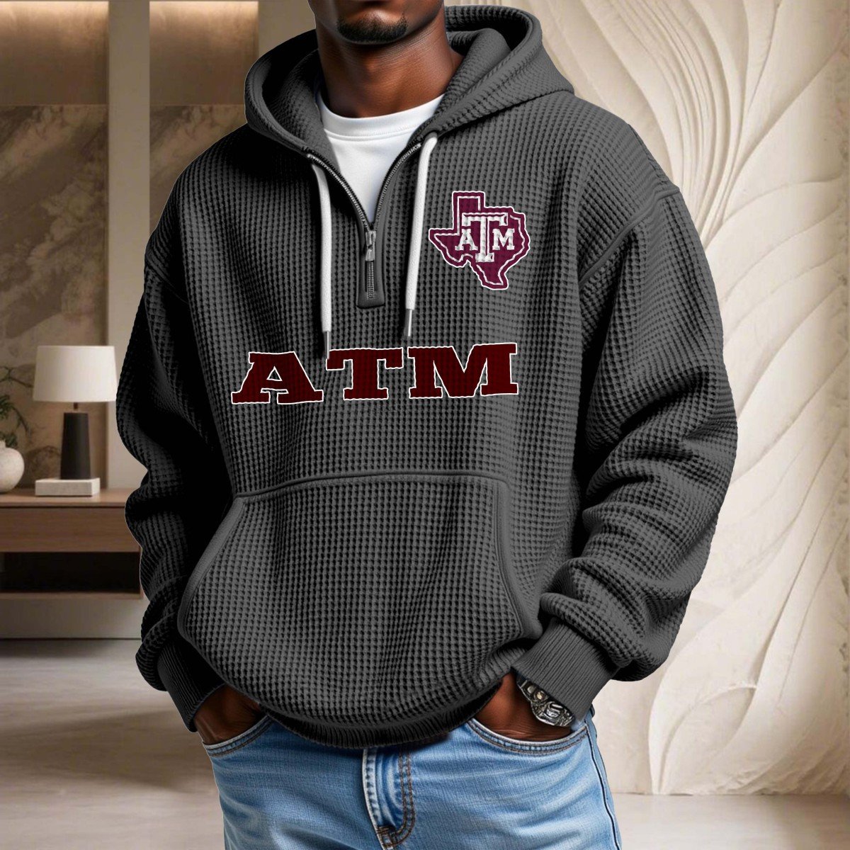 Sweat à capuche en maille gaufrée Texas A&M Aggies – Image 2