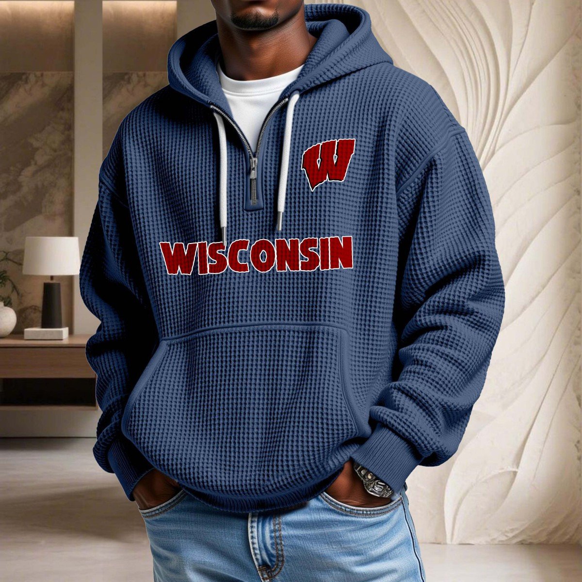 Sweat à capuche en maille gaufrée Wisconsin Badgers – Image 4