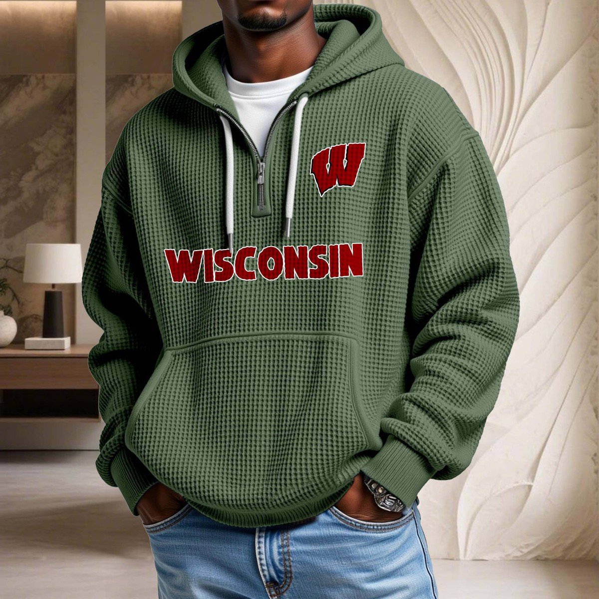Sweat à capuche en maille gaufrée Wisconsin Badgers – Image 9
