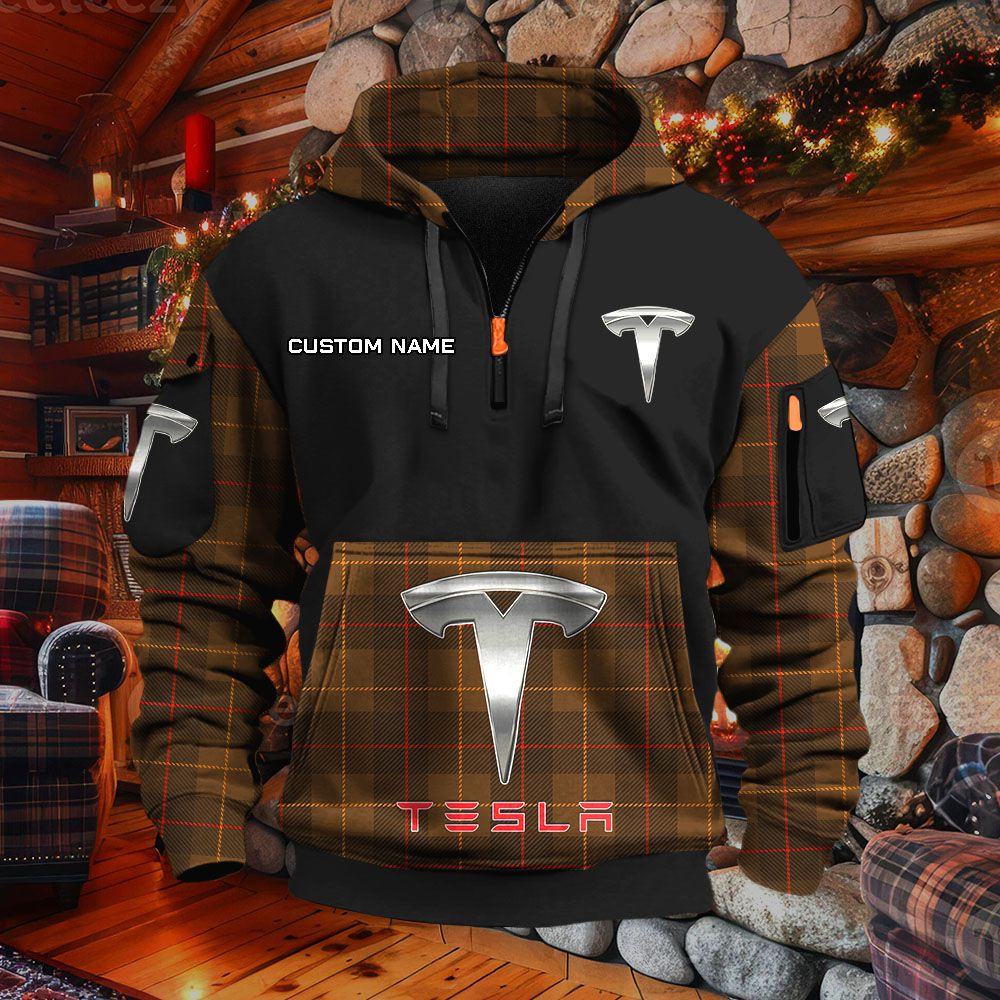 Sweat à capuche à demi-zip Tesla – Image 4