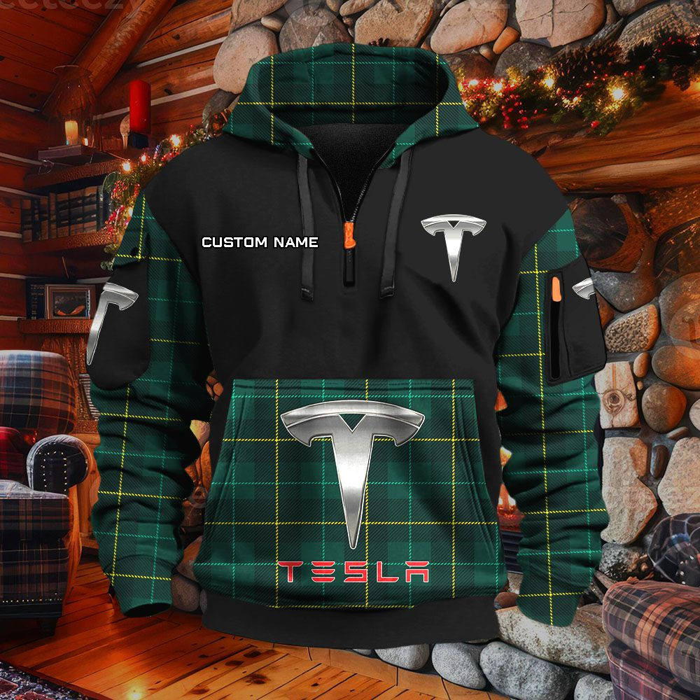 Sweat à capuche à demi-zip Tesla – Image 5