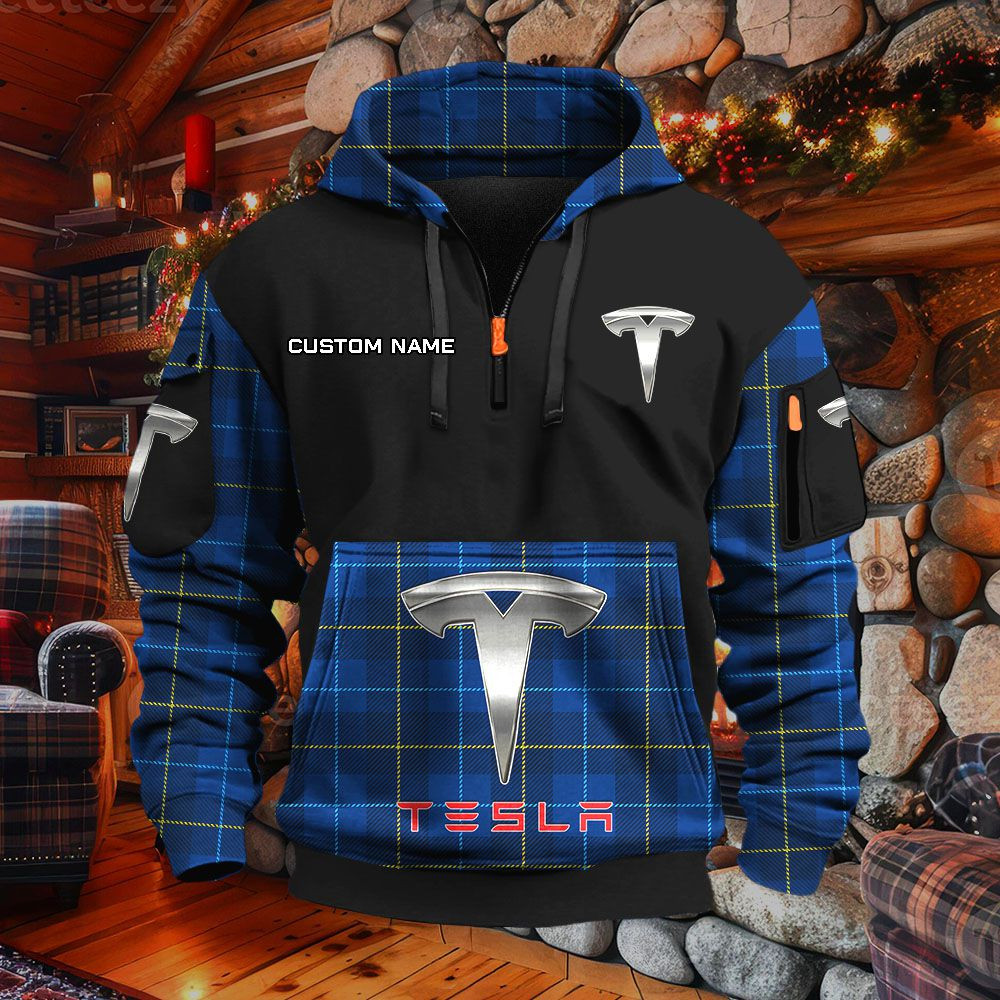 Sweat à capuche à demi-zip Tesla – Image 6