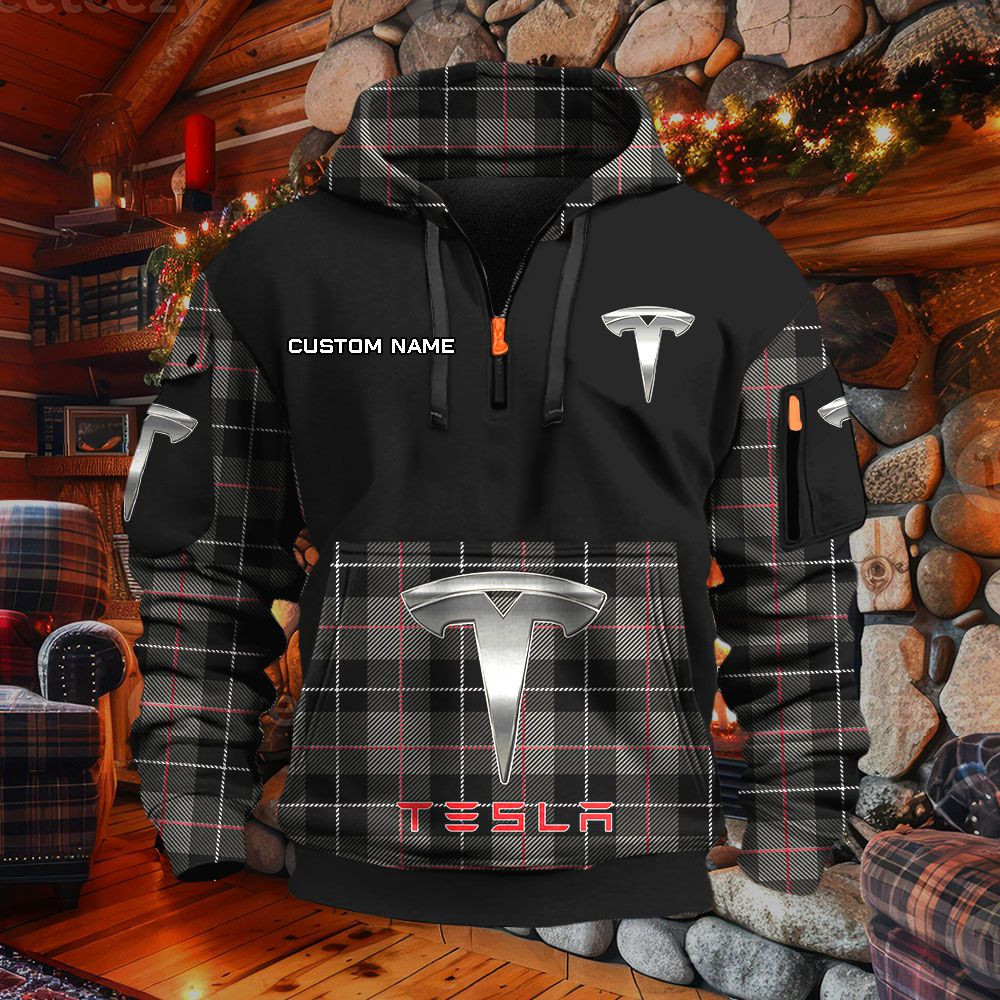 Sweat à capuche à demi-zip Tesla – Image 2
