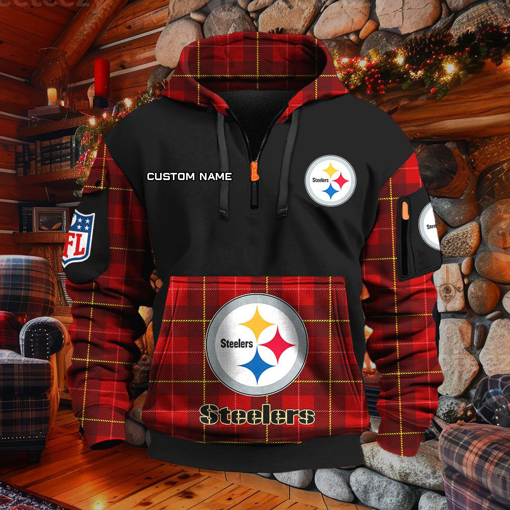 Sweat à capuche à demi-zip Pittsburgh Steelers – Image 3