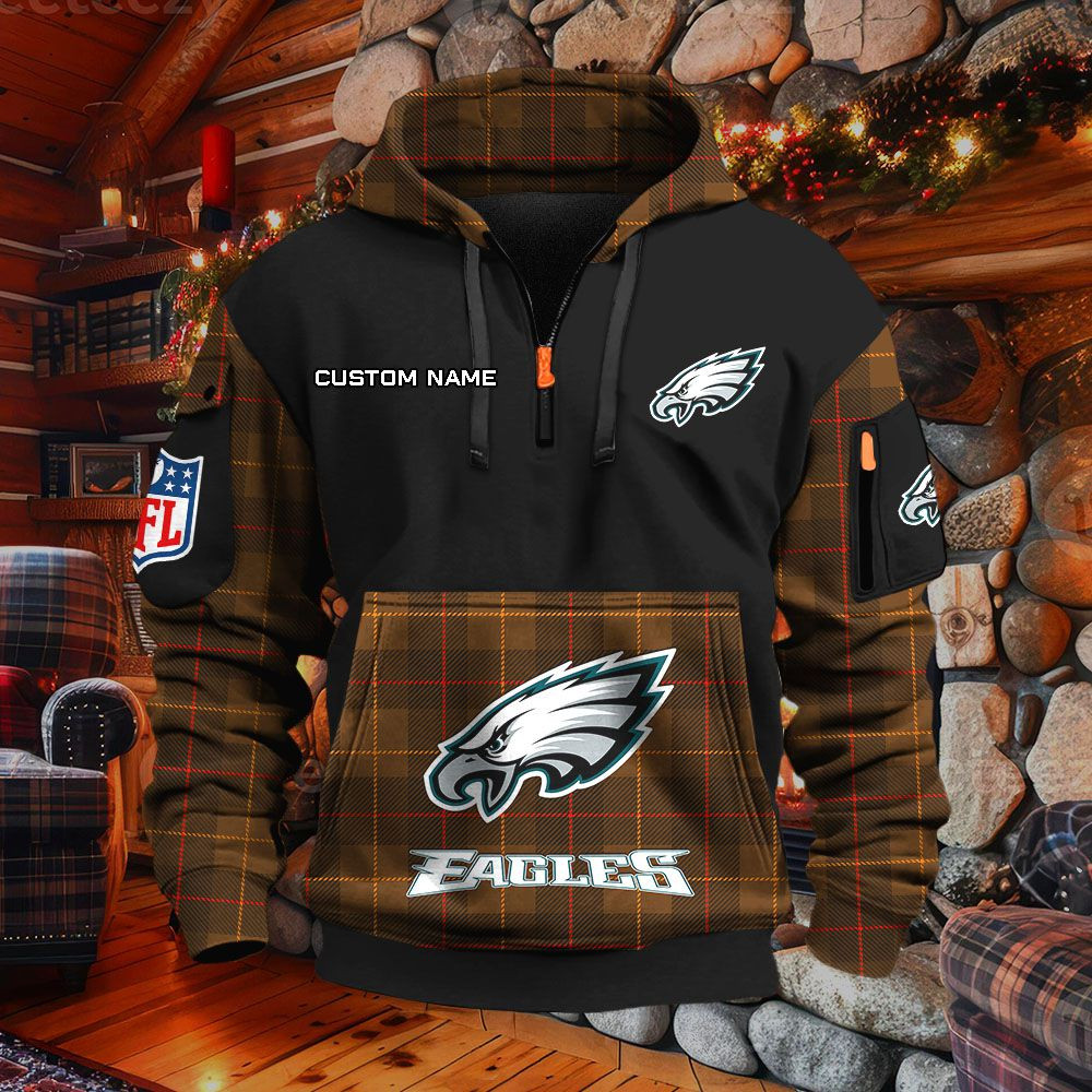 Sweat à capuche à demi-zip Philadelphia Eagles – Image 4