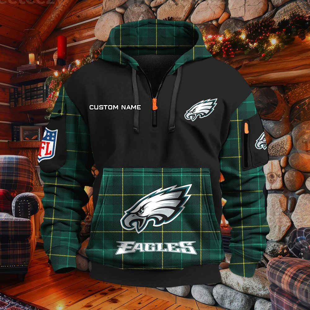 Sweat à capuche à demi-zip Philadelphia Eagles – Image 5