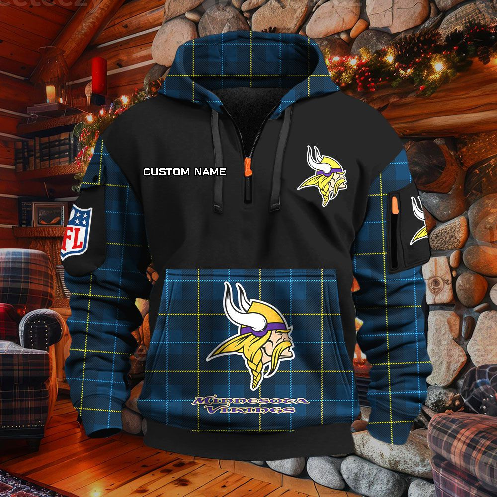 Sweat à capuche à demi-zip Minnesota Vikings – Image 2