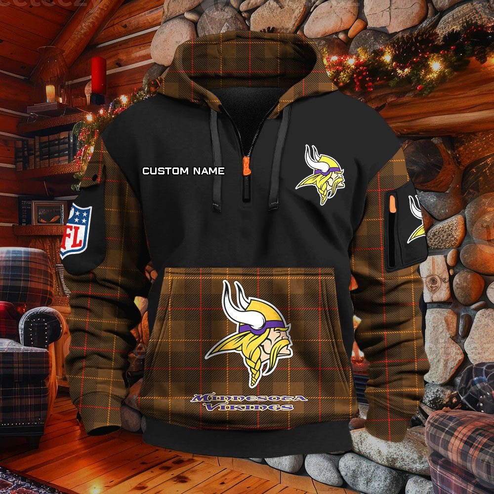 Sweat à capuche à demi-zip Minnesota Vikings – Image 4
